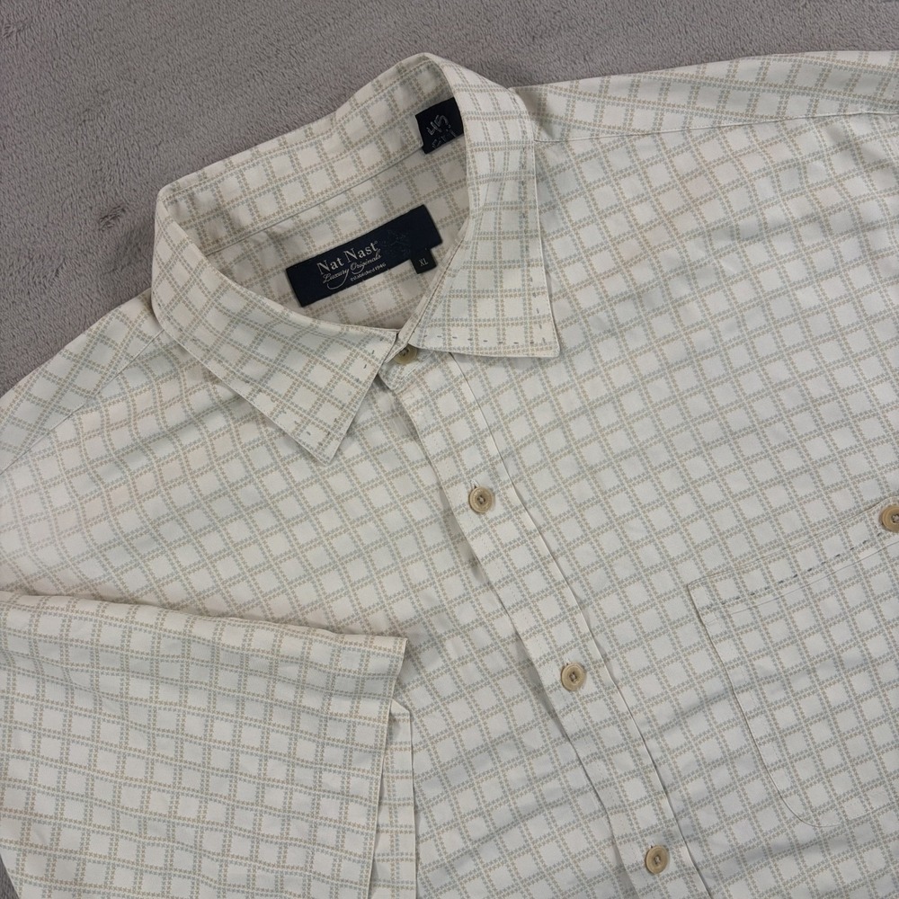 Nat Nast Luxury Originals Shirt in Geometric Houndstooth 100% Silk Men XL